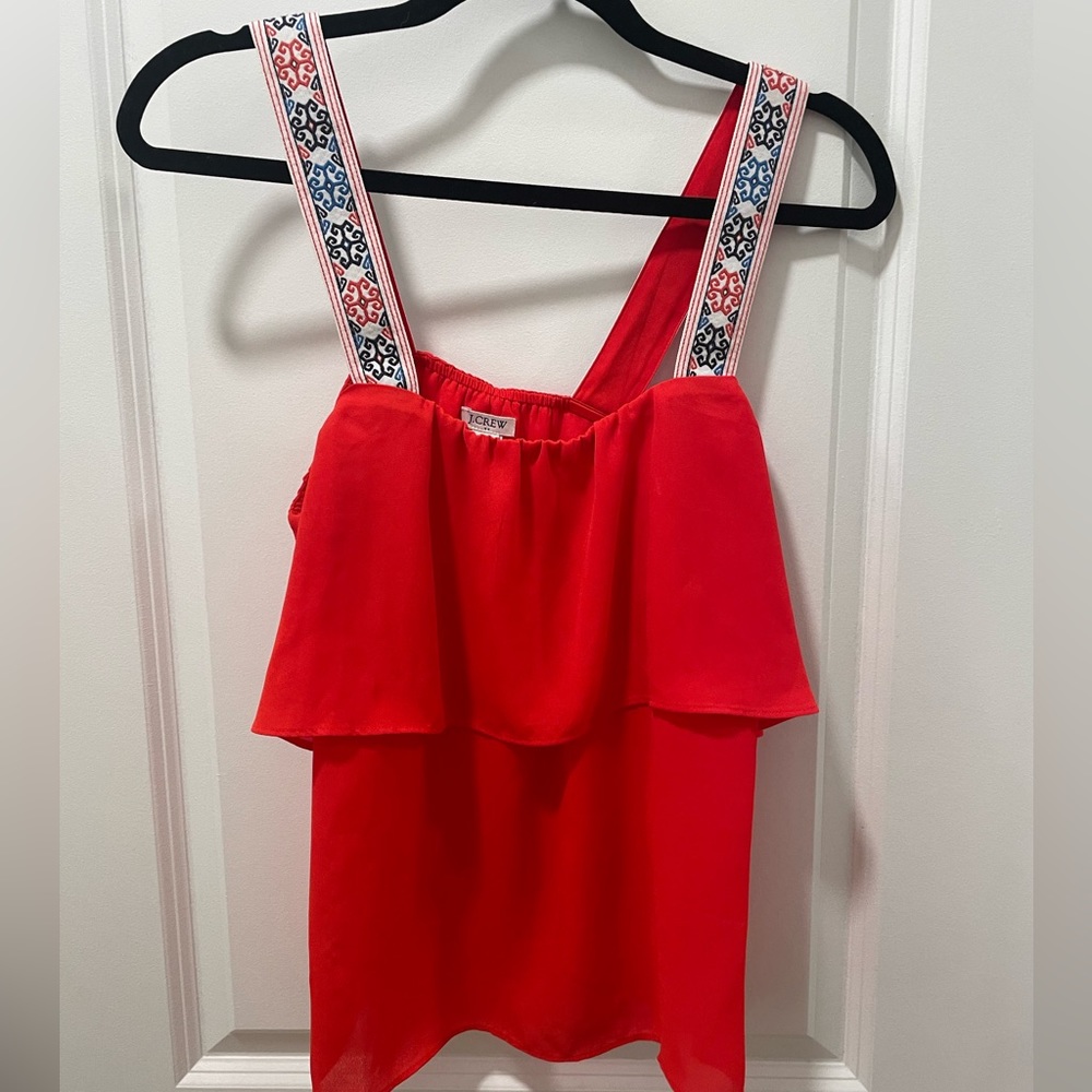 J Crew Orange/Red Tiered Tank with Embroidered Straps size small EUC